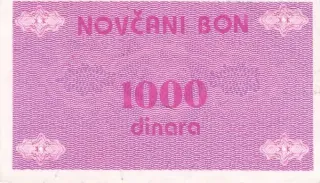 Bosnia and Herzegovina 1.000 Dinara, 1992 reverse